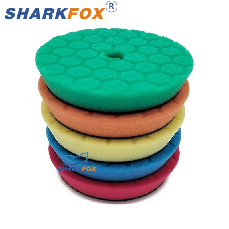 Sharkfox 육각 로직 스폰지 버핑 폴리싱 패드, DA, RO, GA 자동차 버퍼 폴리셔용, 5 인치 (125mm), 6 인치 (150mm)