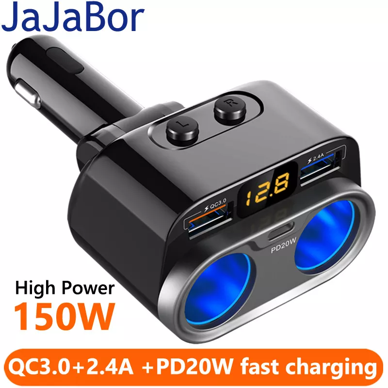 JaJaBor-자동차 담배 라이터 소켓 분배기, QC3.0, 듀얼 USB 고속 충전, c타입 PD20W 충전기, 독립 스위치 전원 어댑터 title=JaJaBor-자동차 담배 라이터 소켓 분배기, QC3.0, 듀얼 USB 고속 충전, c타입 PD20W 충전기, 독립 스위치 전원 어댑터 