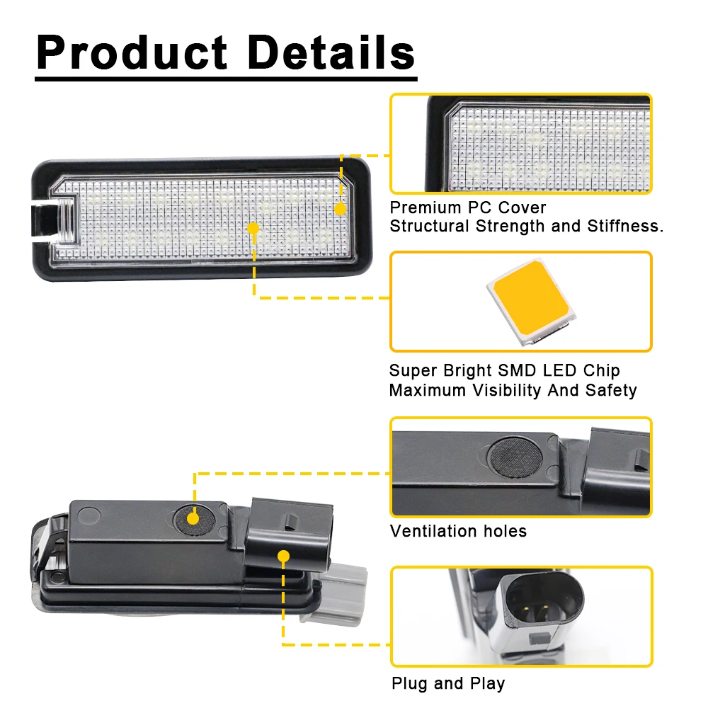 시트 레온용 LED 번호판 라이트, VW 골프 MK4 MK5 6 MK6 파사트 B6 용 번호판 램프