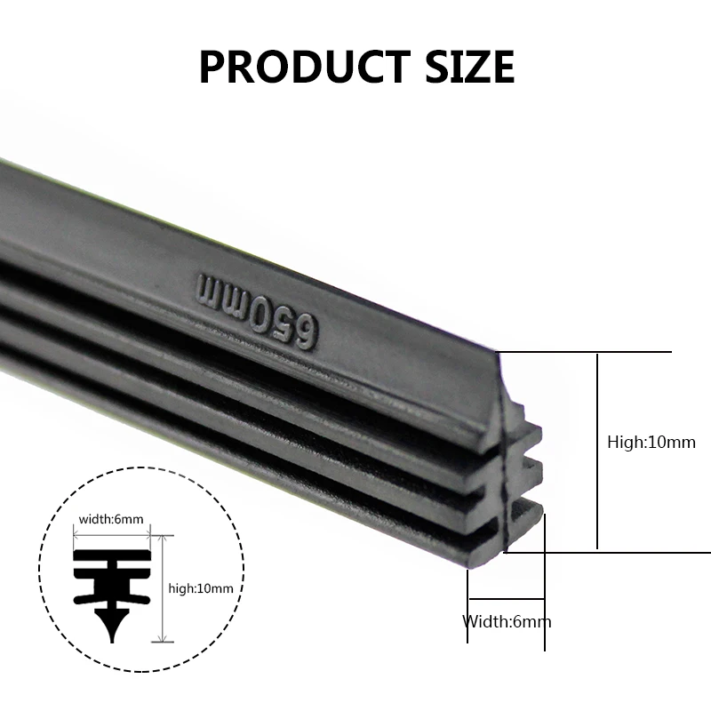 DIY 컷 자동차 프레임리스 와이퍼 블레이드 스트립 6mm, 앞 유리 와이퍼 리필 천연 고무 스트립 26 