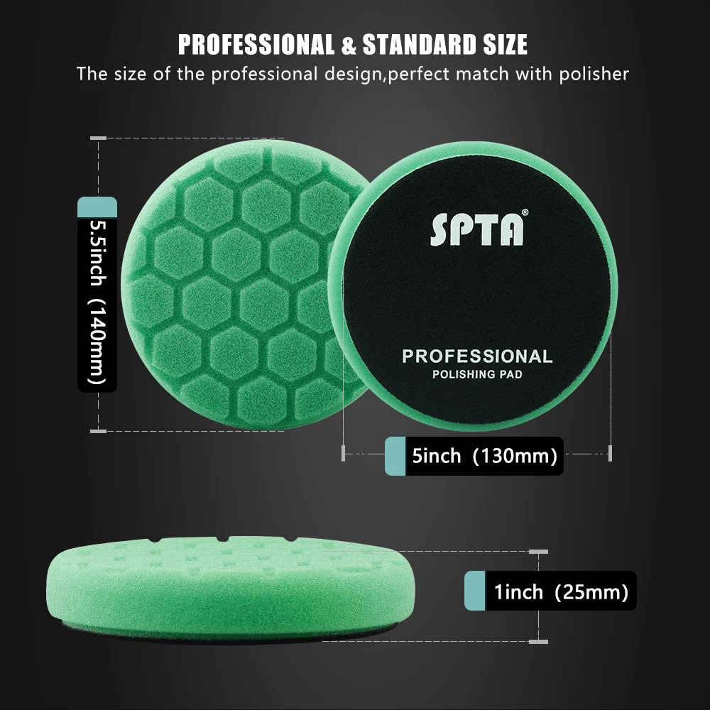 SPTA 단일 판매, 3 인치 (80mm), 5 인치 (125mm), 6 인치 (150mm) 육각 로직 스폰지 버핑 폴리싱 패드, DA/RO/GA 자동차 버퍼 폴리셔