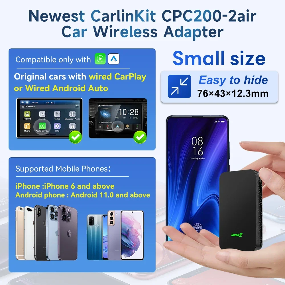 2Air CarlinKit 5 0 무선 카플레이, 안드로이드 자동 Ai 박스, 무선 어댑터, 스코다, 기아, 하발, 도요타, 마쓰다, 포드, 푸조, 폭스바겐, 아우디용