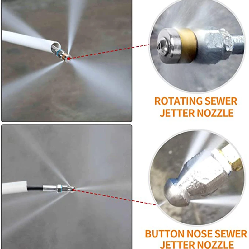 ROUE 하수 및 하수 1/4 인치 NPT 파이프 청소 케이블, 압력 호스, 고압 제트 클리너 물총용 압력 물 카처