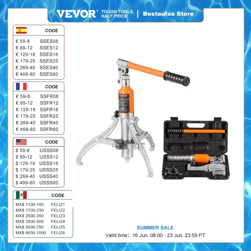 VEVOR 유압 기어 풀러 휠 베어링 풀러 분리기 도구, 차고 수리점 기어용 조정 가능한 2 개, 3 개 턱, 5/15 톤 title=VEVOR 유압 기어 풀러 휠 베어링 풀러 분리기 도구, 차고 수리점 기어용 조정 가능한 2 개, 3 개 턱, 5/15 톤 
