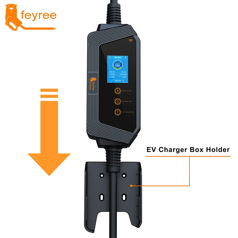 Feyree 전기 자동차용 휴대용 EV 충전기, 스마트 앱 와이파이 제어 버전, 5m 케이블 포함, 7KW 32A 1 상 J1772 소켓