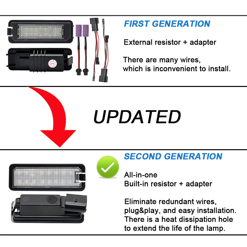 이비자용 LED 번호판 조명, VW GTi 골프 4 5 6 7 MK6 MK7 파사트 CC B6 B7 폴로 시로코 딱정벌레 번호 램프, 좌석 2 개