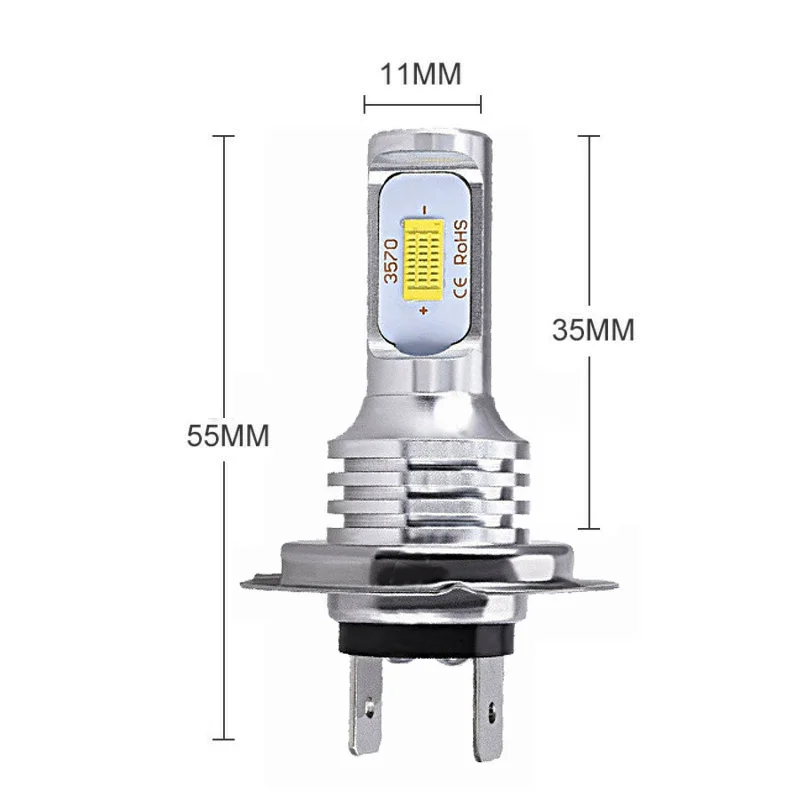 LED 자동차 헤드라이트 전구, 하이 로우 빔, 주간 주행등, 매우 밝은 자동차 조명, 제논 화이트, DC 12-24V, 55W, 8000LM, 6000K, 2 * H7