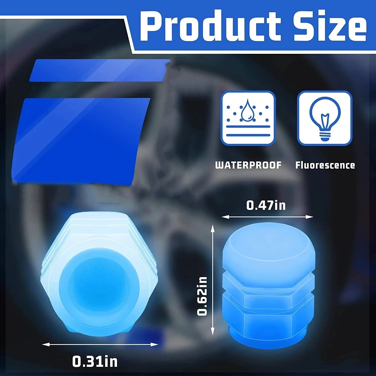 야광 자동차 타이어 밸브 캡 휠 타이어 림 스템 커버, 자동차 오토바이 자전거용 방진 방수, 어둠 속에서 빛나는 신제품