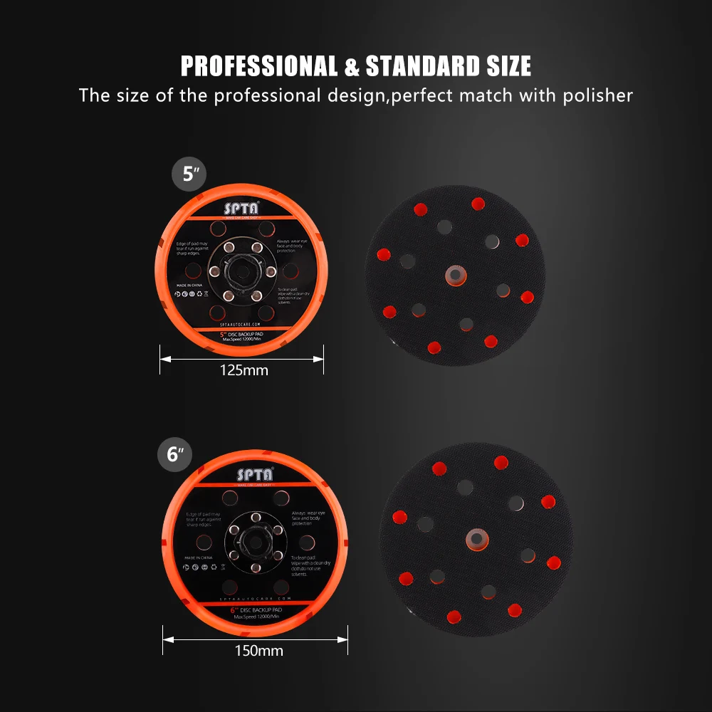 SPTA DA 폴리셔용 샌딩 패드 백킹 플레이트, 열 방출 구멍이 있는 자체 접착 백 플레이트, 5 인치, 6 인치, 125mm, 150mm