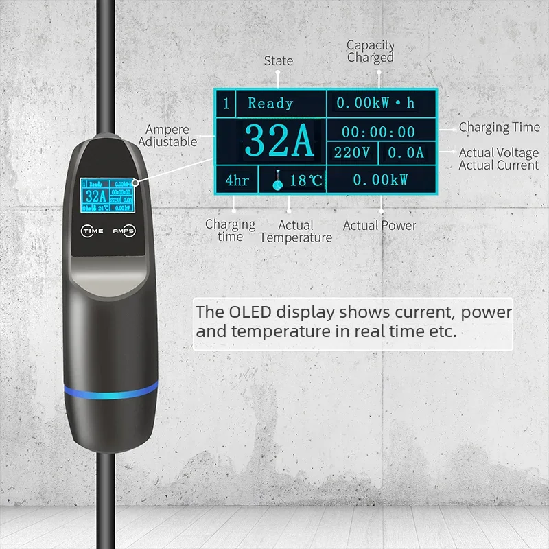 Khons 전기 자동차 충전기, 단상 EV 휴대용 충전기, 타입 2, 32A 충전 케이블, CEE 플러그 EV 충전 스테이션, 7kw