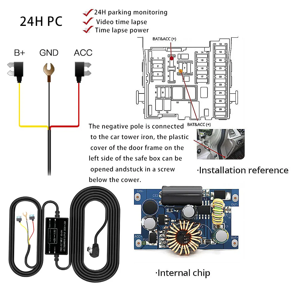 HGDO 대시 캠 하드 와이어 키트 미니 USB 포트 DC 12/24V 5V 자동차 충전기 3A 24H 주차 모니터 벅 라인 DVRS GPS 레코더