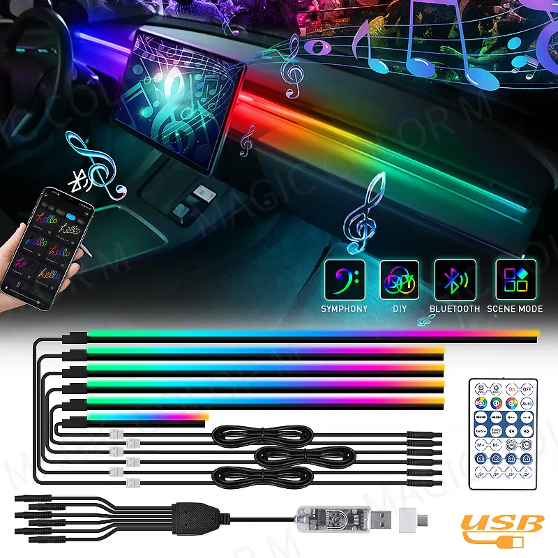 Vgeting 심포니 LED 자동차 주변 조명, 범용 6 in 1 RGB 분위기 램프, 테슬라 모델 3 Y S X용 USB 앱 리모컨, 140 인치, 55.1 인치 title=Vgeting 심포니 LED 자동차 주변 조명, 범용 6 in 1 RGB 분위기 램프, 테슬라 모델 3 Y S X용 USB 앱 리모컨, 140 인치, 55.1 인치 