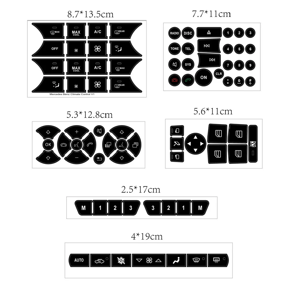 자동차 에어컨 AC 제어 라디오 대시 패널 버튼 수리 스티커, 트림 데칼, 메르세데스 벤츠 W204 C300 2007-2014