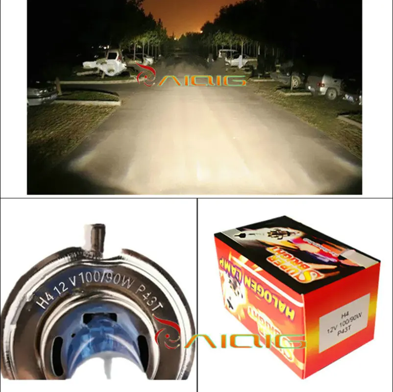 할로겐 안개등, 운전 헤드 램프, 자동차 스타일링, 자동차 광원 주차, H4, 12V, 100W, 90W, 4300K, 노란색, P43t