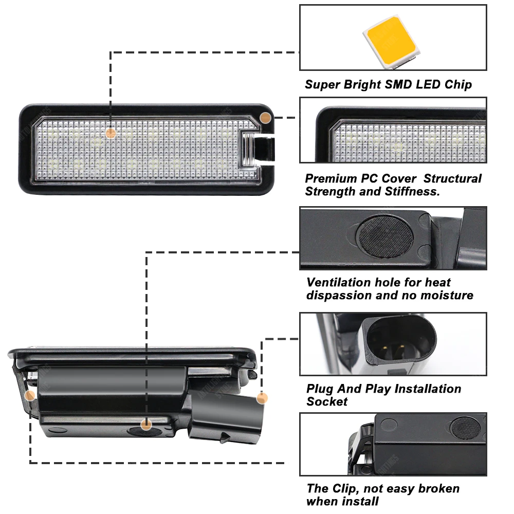 이비자용 LED 번호판 조명, VW GTi 골프 4 5 6 7 MK6 MK7 파사트 CC B6 B7 폴로 시로코 딱정벌레 번호 램프, 좌석 2 개