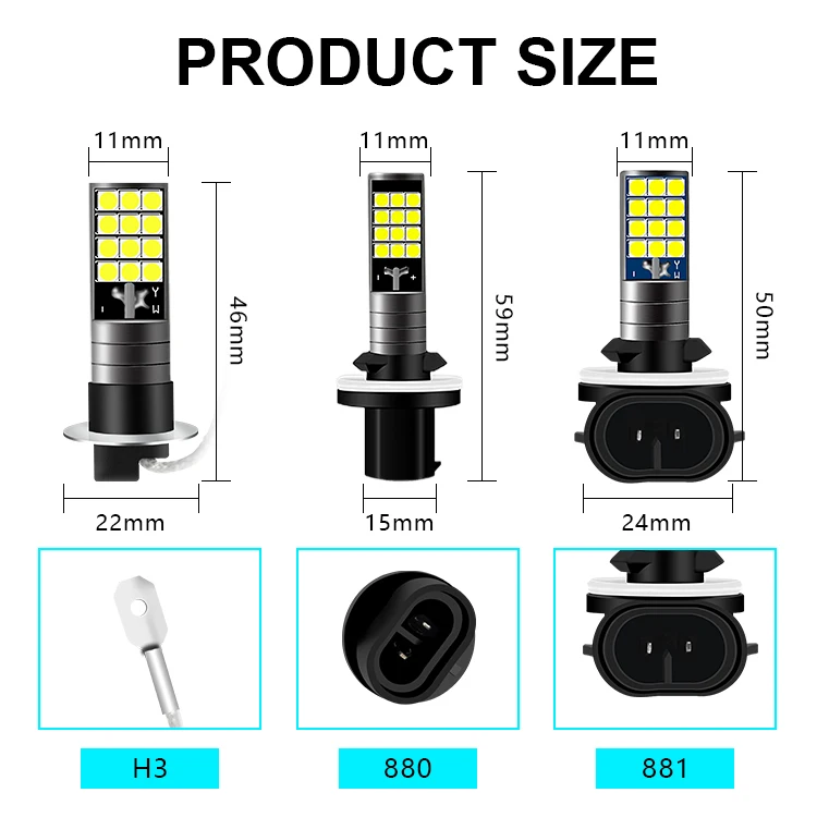 2 개 H3 H27 881 880 안개등 LED 전구 슈퍼 밝은 자동차 안개등 주간 운전 러닝 라이트 12V 6000K 화이트 블루 옐로우 그린