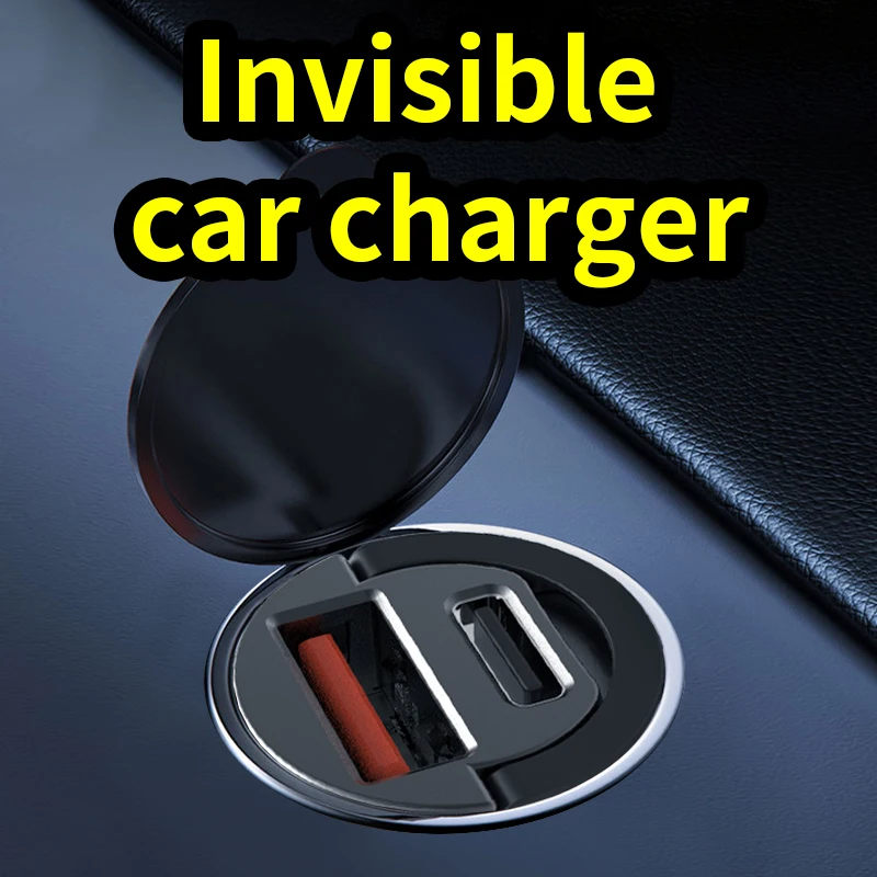 아이폰, 샤오미, 화웨이 휴대폰용 미니 차량 충전기, 높이 31mm, 전원 45W, 숨겨진 설치, USB + PD 튀김 없음