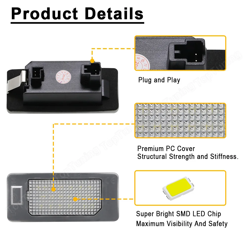 LED 번호판 라이트 램프, 아우디 A1 A3 A4 S4 RS4 B8 A5 S5 A6 A7 Q3 Q5 TT, 폭스바겐 골프 6 7 MK6 MK7 파사트 B6 용, 2 개