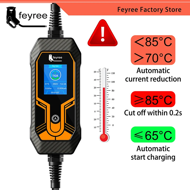 Feyree 휴대용 3 상 EV 충전기, EVSE 충전 박스, 전기 자동차용 CEE 플러그, 타입 2, 5m 케이블, 11KW 16A