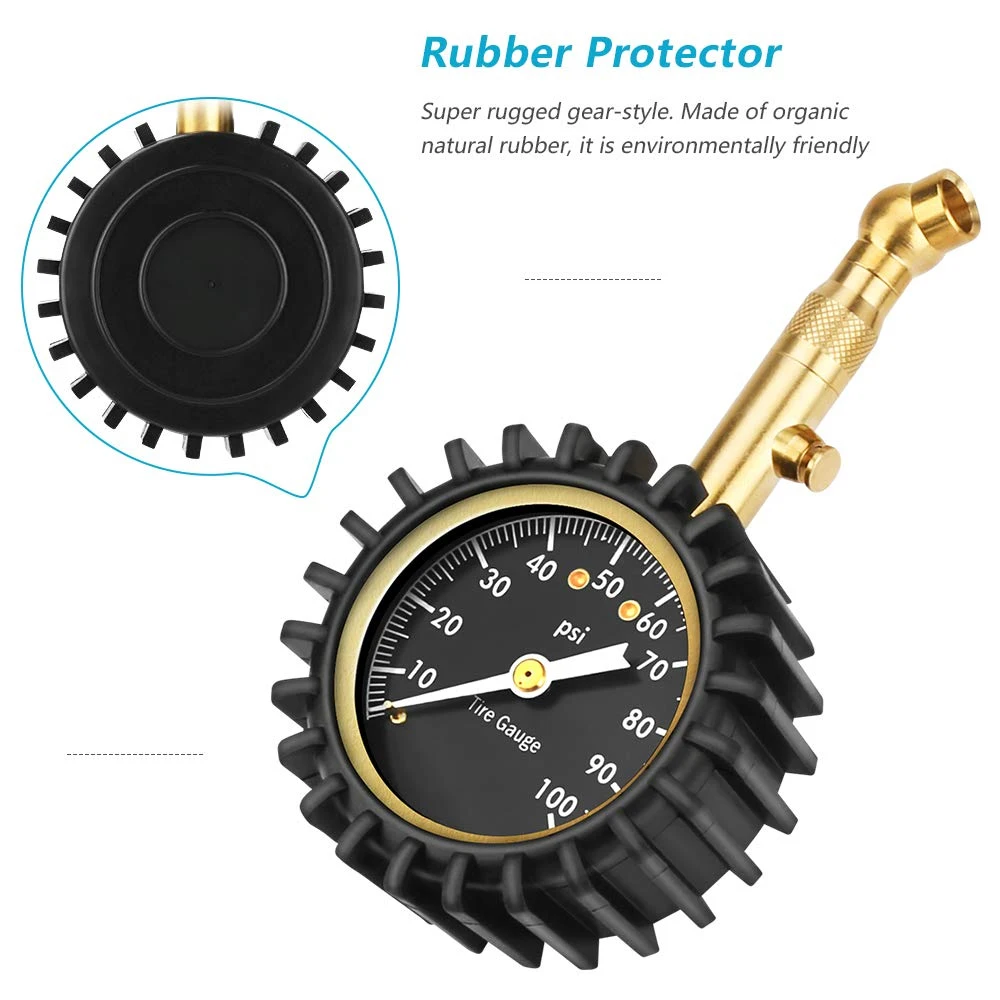 자동차 타이어 압력 게이지 (0-100 PSI), 헤비 듀티 타이어 게이지, 정확하고 읽기 쉬운 글로우 다이얼, 저기압 및 고기압 게이지