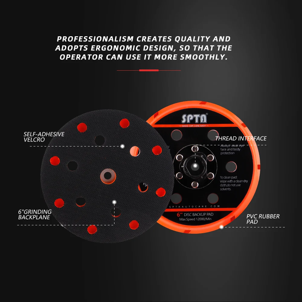 SPTA DA 폴리셔용 샌딩 패드 백킹 플레이트, 열 방출 구멍이 있는 자체 접착 백 플레이트, 5 인치, 6 인치, 125mm, 150mm