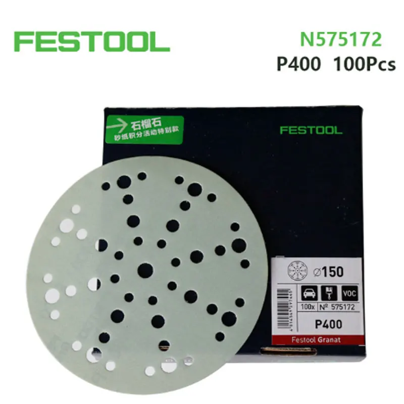 오리지널 독일 FESTOOL 연청 가넷 드라이 사포, 6 48 홀 원형 연마 자동차 목수 80Gri-500 메쉬, 10 개