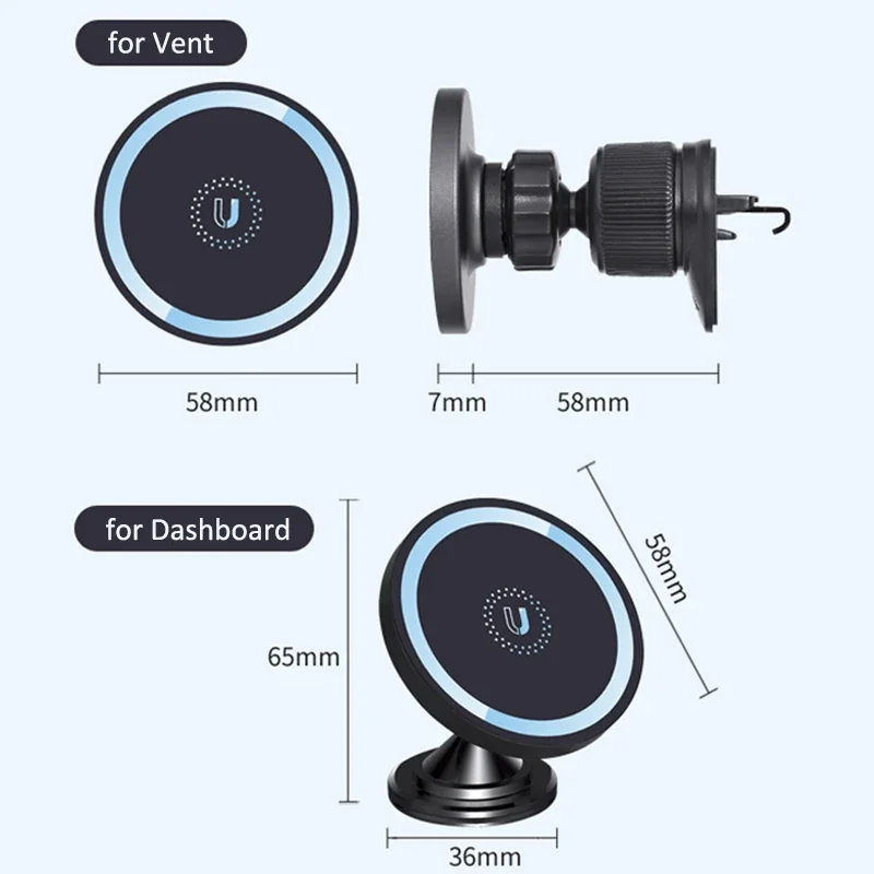 마그네틱 차량용 휴대폰 거치대 맥세이프 충전기, 대시보드 에어 벤트 차량용 휴대폰 스탠드, 아이폰 샤오미 삼성용
