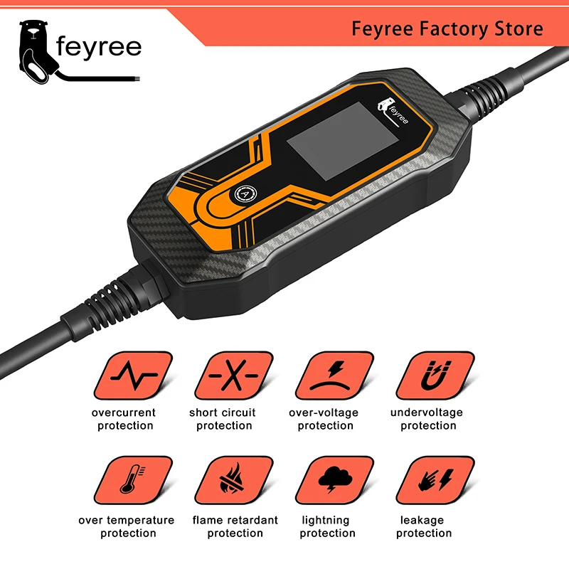 Feyree 휴대용 3 상 EV 충전기, EVSE 충전 박스, 전기 자동차용 CEE 플러그, 타입 2, 5m 케이블, 11KW 16A