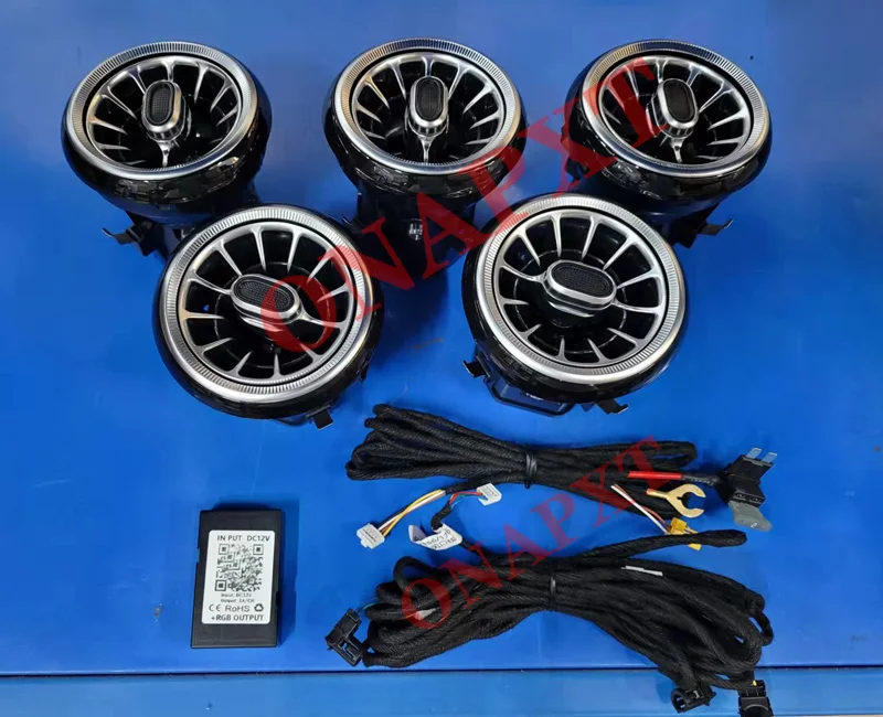 벤츠 A/C/E/S/V/CLA/GLA/GLC W176 W205 W213 W222 W447 W117 W156 X253 블루투스 APP 노즐 앰비언트 라이트 에어 벤트 터빈 용 LED