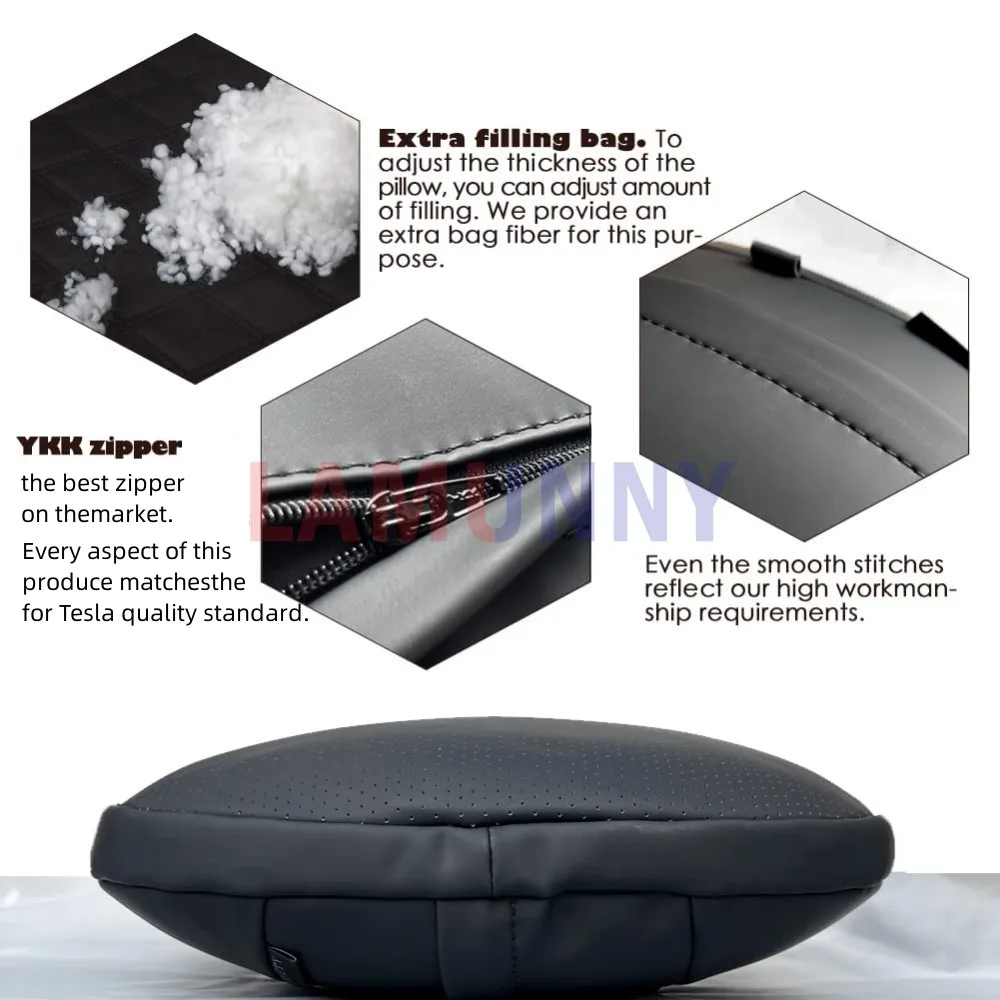 테슬라 좌석 머리 받침 베개, 목 베개, 테슬라 모델 Y/3 에 맞춰 독특하게 디자인된 지지대 쿠션, 천연 가죽, 2 개