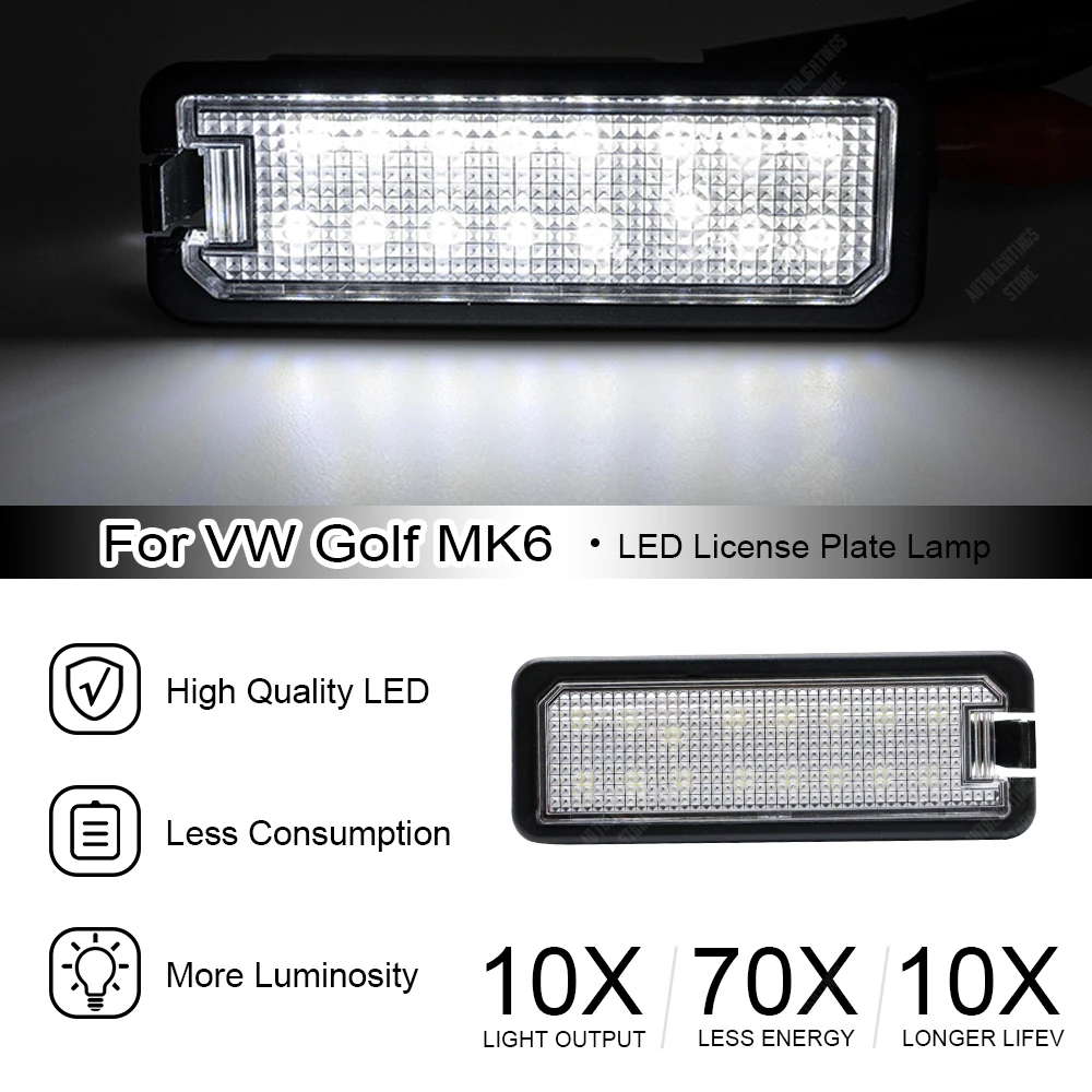 이비자용 LED 번호판 조명, VW GTi 골프 4 5 6 7 MK6 MK7 파사트 CC B6 B7 폴로 시로코 딱정벌레 번호 램프, 좌석 2 개