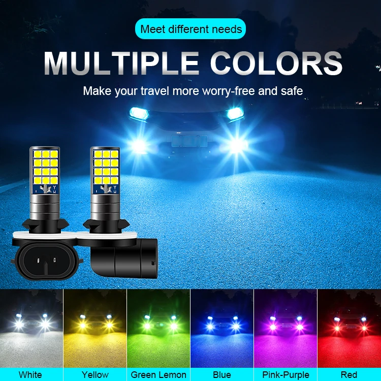 2 개 H3 H27 881 880 안개등 LED 전구 슈퍼 밝은 자동차 안개등 주간 운전 러닝 라이트 12V 6000K 화이트 블루 옐로우 그린