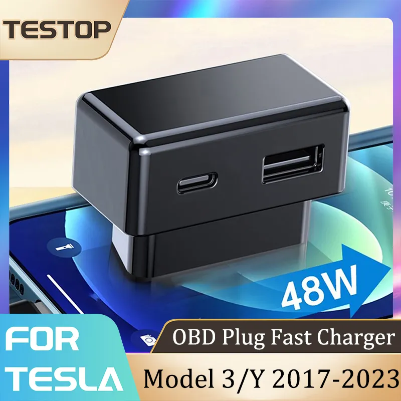 2023 OBD 플러그 고속 충전기, USB 및 C타입 듀얼 포트, 48W 변환 키트, 테슬라 모델 3 모델 Y용, 자동차 액세서리 2021-2023 title=2023 OBD 플러그 고속 충전기, USB 및 C타입 듀얼 포트, 48W 변환 키트, 테슬라 모델 3 모델 Y용, 자동차 액세서리 2021-2023 