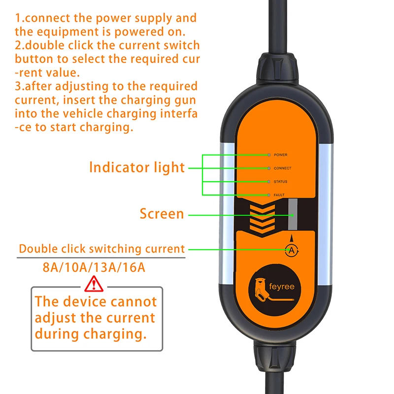 Feyree EV 휴대용 충전기 타입 2, 5m 케이블, 3.5KW 16A IEC62196 소켓, 단상 타입 1 j1772 소켓, 전기자동차용 슈코 플러그 포함