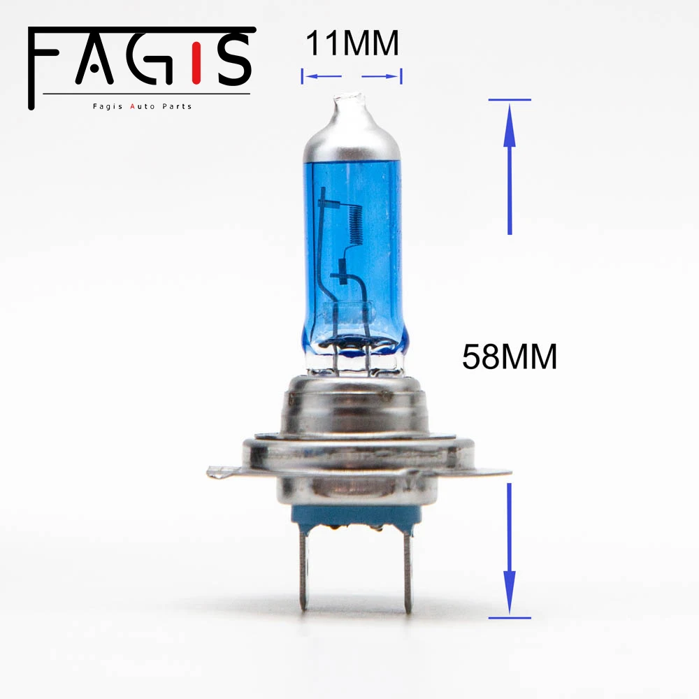 Fagis 슈퍼 화이트 자동차 헤드라이트, 블루 쿼츠 유리, 자동차 할로겐 전구, 로우 빔 조명, H7, 12V, 55W, 4800K, 2 개