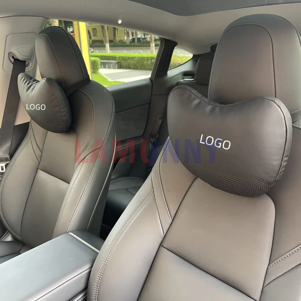 테슬라 좌석 머리 받침 베개, 목 베개, 테슬라 모델 Y/3 에 맞춰 독특하게 디자인된 지지대 쿠션, 천연 가죽, 2 개