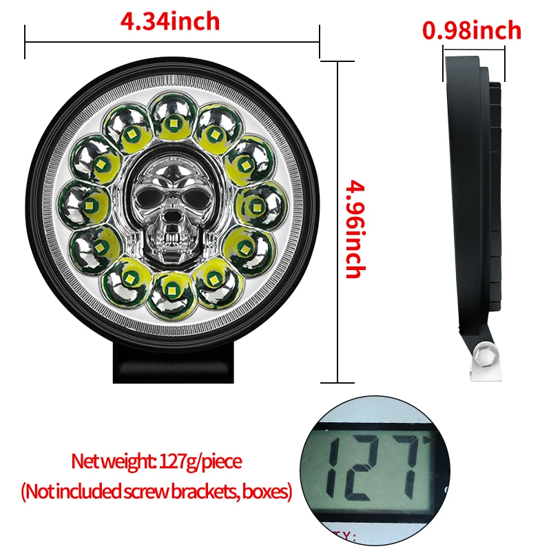 4 인치 66W 오프로드 LED 조명, 자동차 스팟 오프로드 4x4 트럭 SUV 보트 ATV 지프 트랙터 헤드 라이트 12V 24V 운전 조명