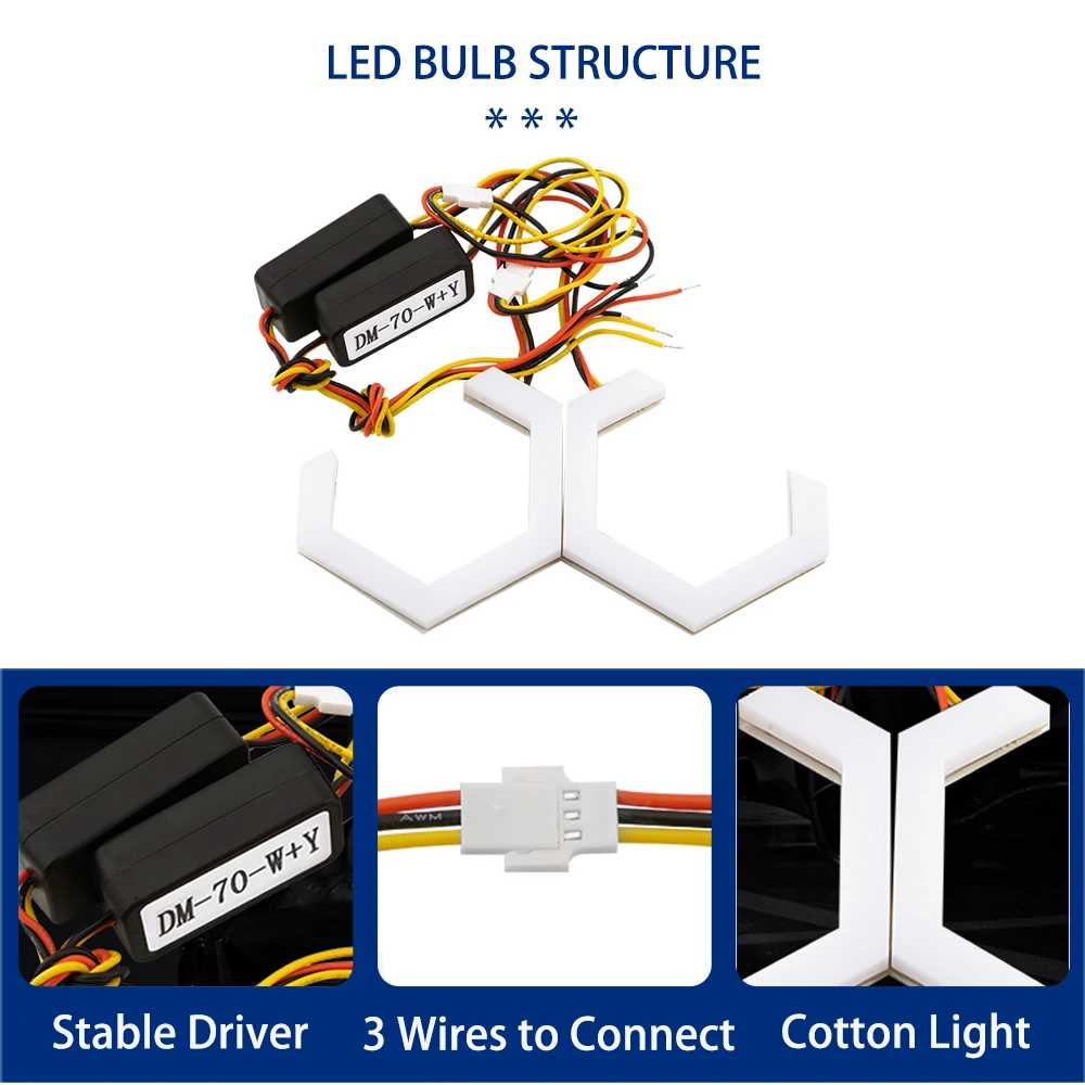 오토바이 차량용 LED 엔젤 아이즈 육각 헤일로 링, 화이트 및 앰버, 12V, 24V, DC 2.5 인치, 80mm, 70mm, 90mm, 3.0 인치, 2 개