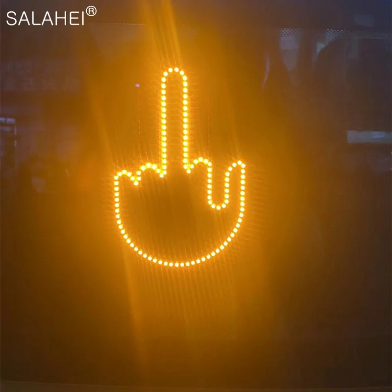 재밌는 자동차 손가락 조명, 원격, 로드 레이지 표지판, 가운데 손가락 제스처 조명, LED 앰버, 가운데 손가락 경고, 브레이크 라이트