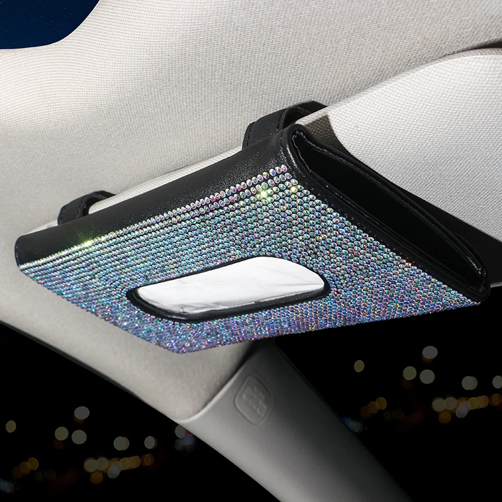 범용 크리스탈 자동차 티슈 박스, 선 바이저 티슈 홀더, 자동 보링 핑크 장식, 블링 페이퍼 타월 홀더, 여아용 액세서리