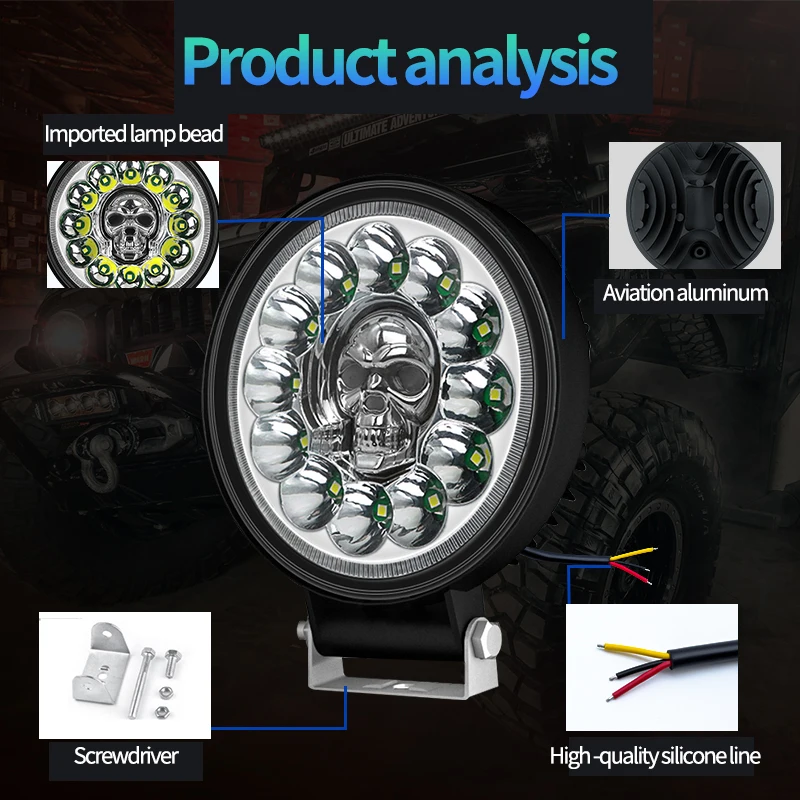 4 인치 66W 오프로드 LED 조명, 자동차 스팟 오프로드 4x4 트럭 SUV 보트 ATV 지프 트랙터 헤드 라이트 12V 24V 운전 조명