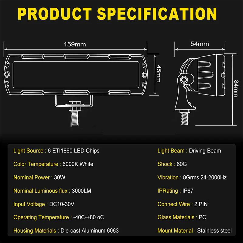 6 인치 6D 7D LED 작업 라이트 바, 오프로드 운전 러닝 라이트 안개등 오토바이 자동차 4x4 ATV SUV 트럭 트랙터 12V 24V