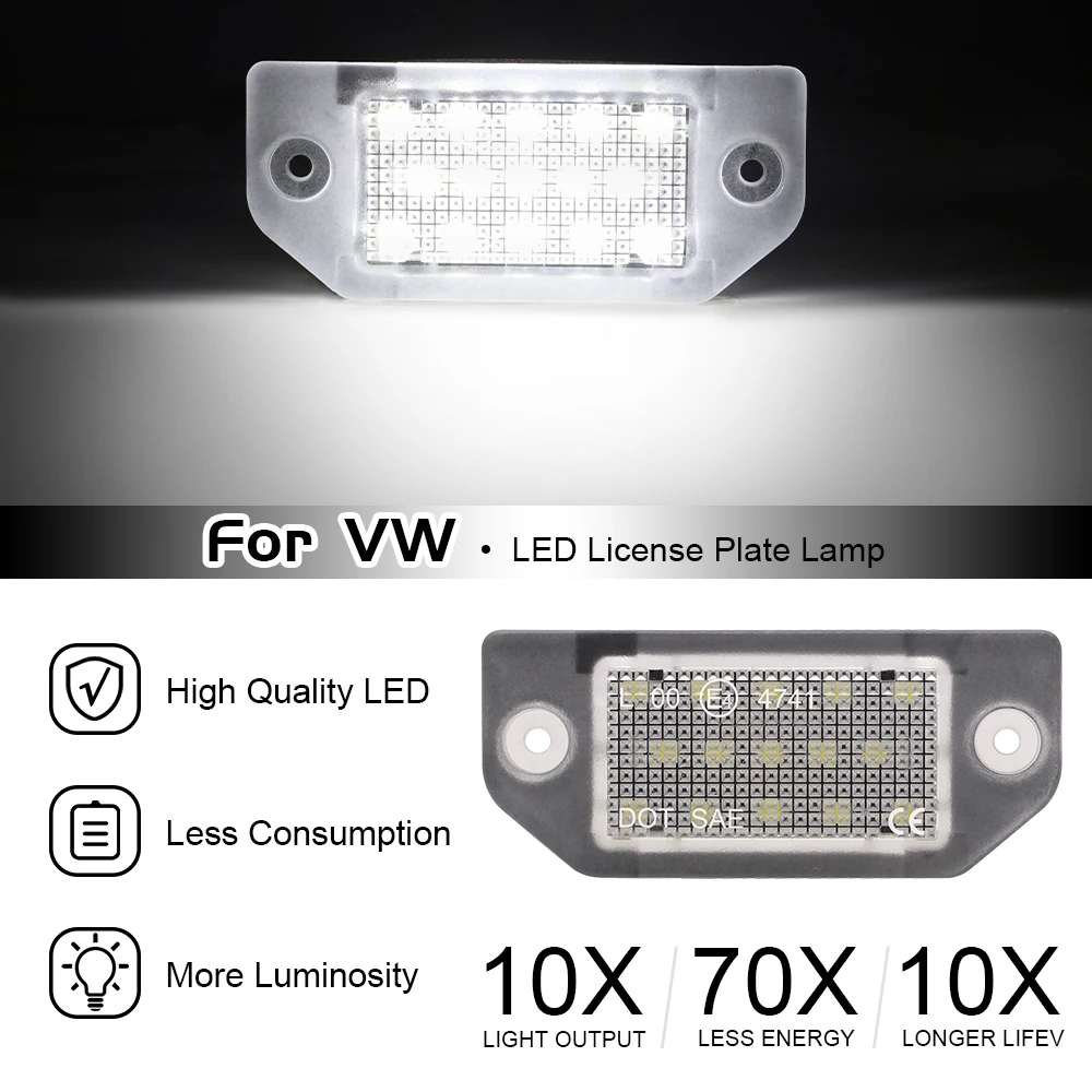 번호판 LED 램프, VW 파사트 B5 프리 페이스리프트 1997-2000 내장 캔버스, 오류 없음, 12V 흰색 번호판 조명, 2 개