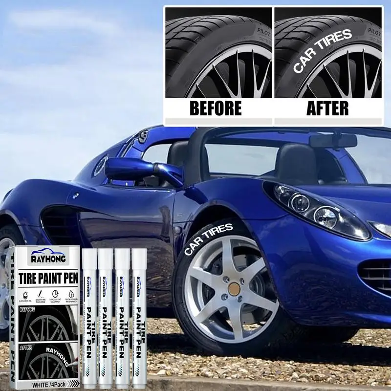 C D 자동차 오토바이 타이어용 영구 페인트 마커 펜, 방수 3.0mm 화이트 타이어 페인트 마커 펜, 페인팅 그래피티, 4 개