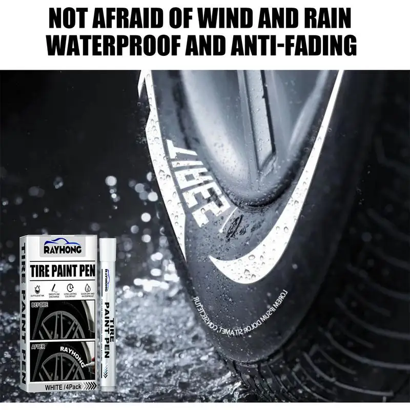 C D 자동차 오토바이 타이어용 영구 페인트 마커 펜, 방수 3.0mm 화이트 타이어 페인트 마커 펜, 페인팅 그래피티, 4 개