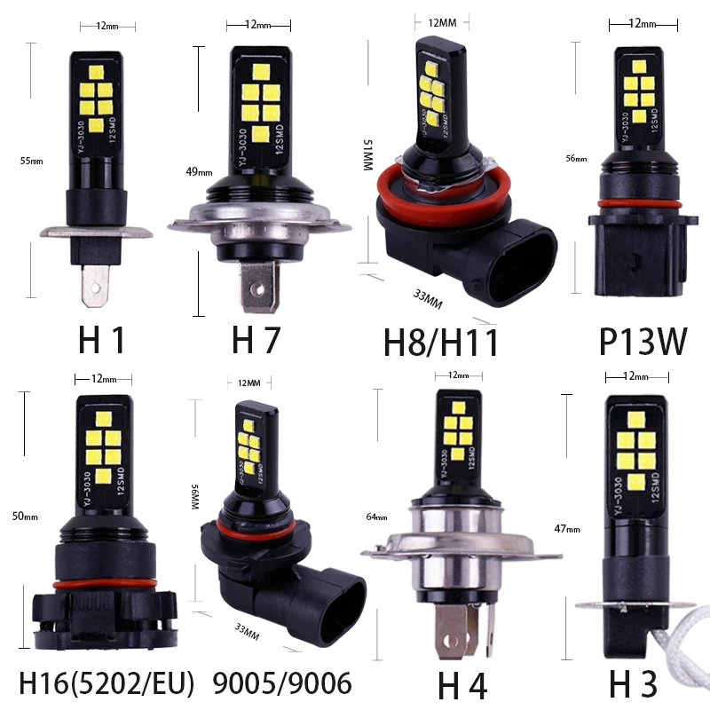 안개등 전구 운전 조명 Foglamps 자동 led 램프 12V, H11 H8 H4 H1 H3 H7 9005 9006 HB4 HB3 H16 P13W 5202 3030 칩, 2 개