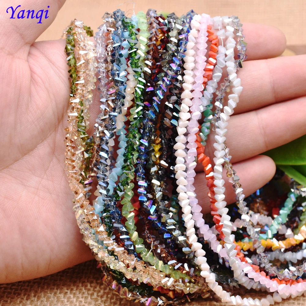 Yanqi 고품질 삼각형 크리스탈 비즈, 주얼리 제작용 느슨한 크리스탈 유리 비즈, DIY 귀걸이 목걸이, 38 색, 4mm, 130 개