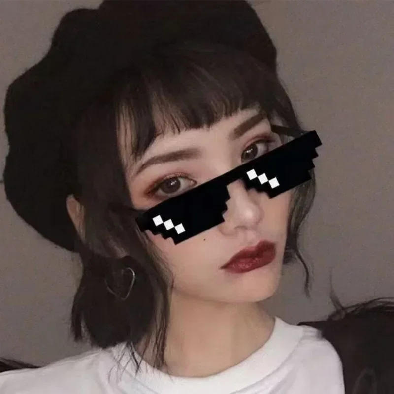 재미있는 모자이크 선글라스, Thug Life 태양 안경, 픽셀 블랙 레트로 게이머 로봇 선글라스, 생일 파티 코스프레 호의, 새로운 디자인