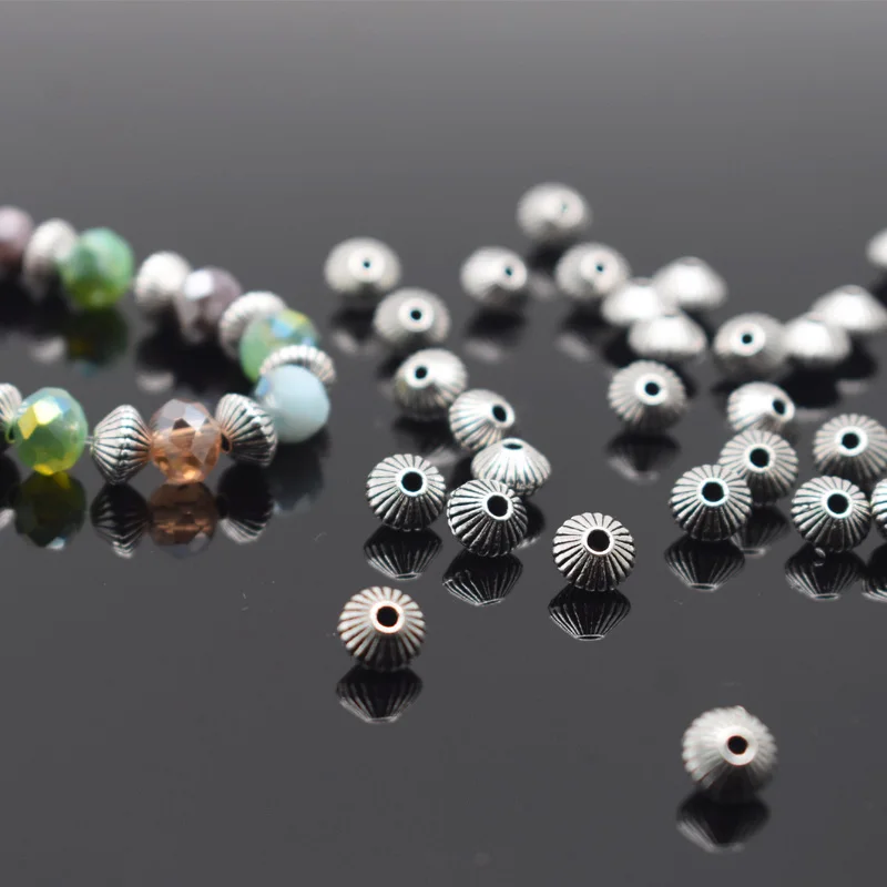 20/50 개/몫 스페이서 비즈 매력 골동품 실버 색상 큰 구멍 유럽 정신 구슬 보석 만들기 팔찌 DIY 액세서리