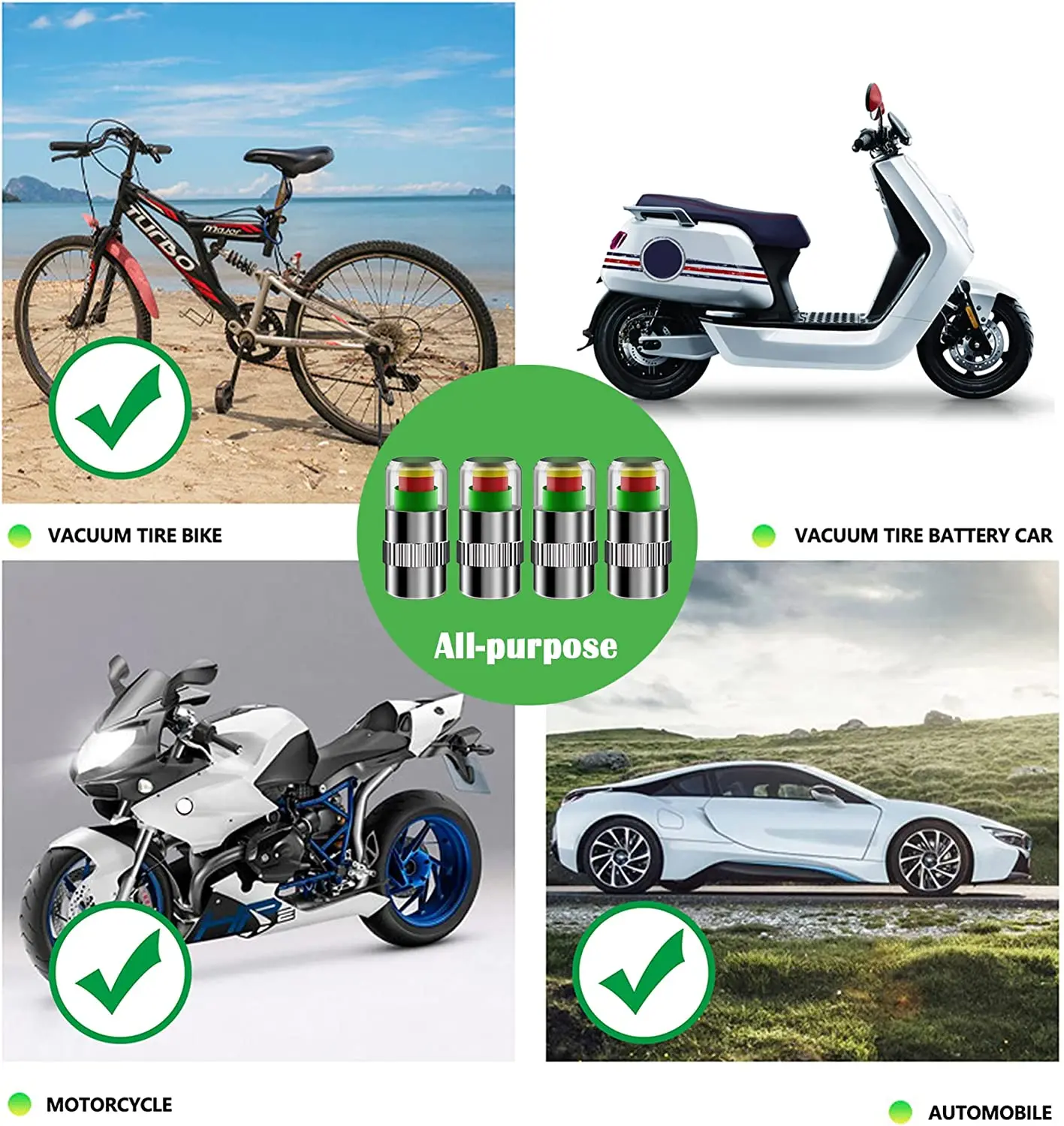 타이어 압력 모니터 밸브 스템 캡 센서 표시기, 36 Psi 2.4 Bar, 공기 경고 경고 밸브, 압력 진단 도구 키트, 4 개